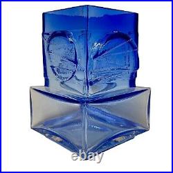Pentti Sarpaneva Oy Kumela Finland Signed Blue Art Glass Vase Square Geometric