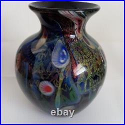 Peter Vanderlaan Art Glass Vase Multicolored optical design signed and dated 98