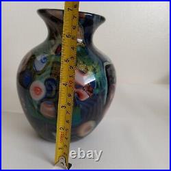 Peter Vanderlaan Art Glass Vase Multicolored optical design signed and dated 98