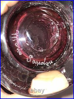 Pilgrim Art Glass Artist Signed Mario Sandon Cranberry Glass Vase RARE