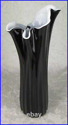 Pilgrim Glass Swung Cased Glass Vase Black White Signed P Caldwell 14-1/4 inch