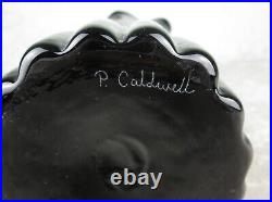 Pilgrim Glass Swung Cased Glass Vase Black White Signed P Caldwell 14-1/4 inch