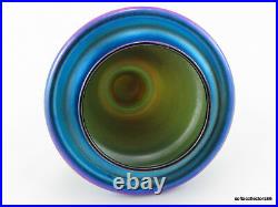 Quezal Art Glass Blue Lustre Tall Lidded Urn or Vase ca 1920s