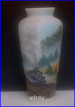 RARE Fenton Glass HP Artist Signed 2018 Fagca Exclusive 11 Satin Train Vase