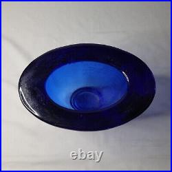 RARE SIGNED Fire & Light Recycled Glass Wide Lip Cobalt Blue Wedge Oval Vase