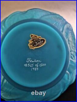 RARE Signed Fenton Azure Blue WithGold Interior Swan/Cattail Vase #525/1500