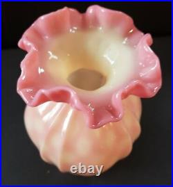 Rare Fenton Art Glass Pink Burmese Diamond Optic Ruffle Vase