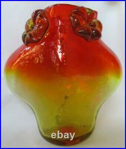 Rare Large 1958 Blenko Glass Wayne Husted Flame Orange Tangerine Owl Vase -as Is