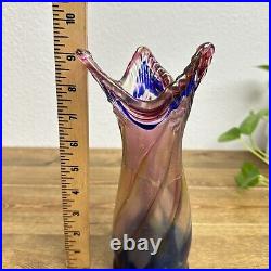 Rare Swung Vase Colorful Hand Blown Art Glass Multicolor Abstract Signed 9