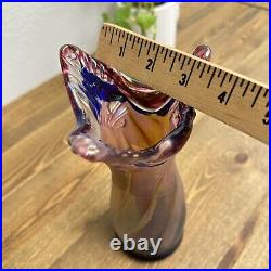 Rare Swung Vase Colorful Hand Blown Art Glass Multicolor Abstract Signed 9