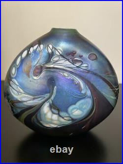 Rare Vintage Loren Chapman Iridescent Blown Art Glass Vase Signed
