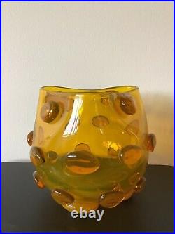 Rare Yellow Blenko Signed Blob Vase #597- Prunted Rose Bowl Wayne Husted 1959
