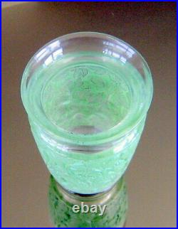 Rene Lalique 1941 Deauville Vase, Green Patina with Sculpted Vine. 6 Tall