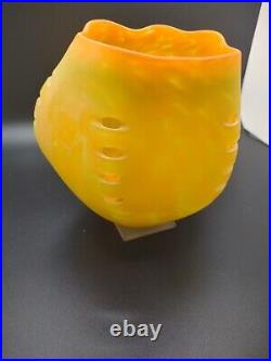 Rich Ryan Glass Vase Signed 2012 Yellow Orange Contemporary