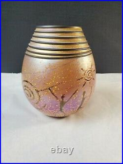 Richard Rick Satava Art Glass Petroglyph Vase Signed