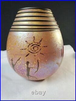 Richard Rick Satava Art Glass Petroglyph Vase Signed