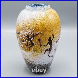 Richard Rick Satava Art Glass Petroglyph Vase Signed 6 H FREE USA SHIPPING