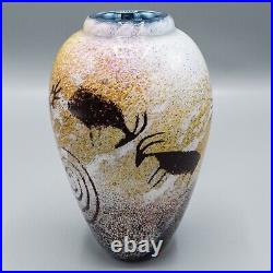 Richard Rick Satava Art Glass Petroglyph Vase Signed 6 H FREE USA SHIPPING