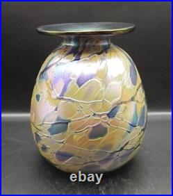 Rick Hunter Signed Art Glass Purple Amethyst Multi Color Iridescent Vase