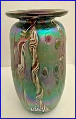 Rick Hunter Signed Hand Blown Glass Cane Swirl Extra Large Vase 8.75 inches Tall