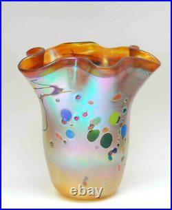 Rick Hunter Signed Handkerchief Art Glass Vase 2005 Carnival Gold Iridescent