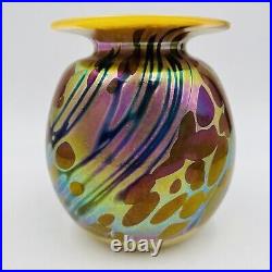 Rick Hunter Studio Art Glass Vase Abstract Design Iridescent Color Signed 2004