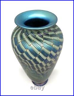 Rick Satava Spectacular Hand Blown Art Glass Vase Signed 9 aurene Iridescent
