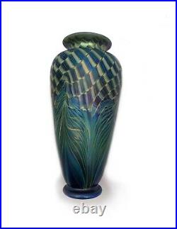 Rick Satava Spectacular Hand Blown Art Glass Vase Signed 9 aurene Iridescent