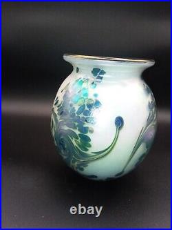 Robert Eickhold 2010 Signed 6 1/4 Mottled And Swirling Iridescent Glass Vase