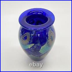 Robert Eickholt 2006 Blue Abstract Floral Art Glass Vase 7.5 Signed VCLSW