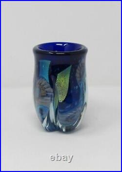 Robert Eickholt 2007 Blue Abstract Floral Art Glass Vase 5 Signed VSSW