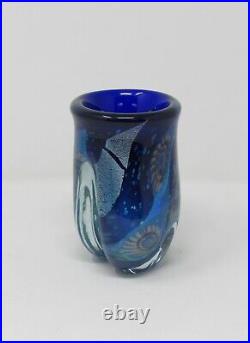 Robert Eickholt 2007 Blue Abstract Floral Art Glass Vase 5 Signed VSSW
