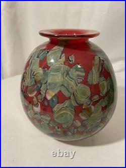 Robert Eickholt Art Glass Vase Hand Blown Agate Pattern Signed Eickholt VSTAG 99