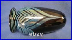 Robert Eickholt Glass 6 1/4 in. Pulled Feather Vase Blue Purple 1990