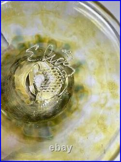 Robert Eickholt Vase Art Glass Green Yellow Signed Large 9 Vein Pattern