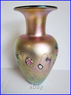 Robert Held Art Glass Studio 8 1/4 Vase Signed Gold Aurene Murrine Millefiori