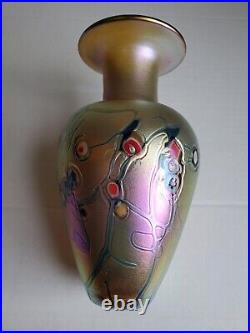 Robert Held Art Glass Studio 8 1/4 Vase Signed Gold Aurene Murrine Millefiori