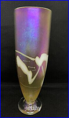 Robert Held Art Glass Vase Purple Gold Iridescent Signed 11 1/2
