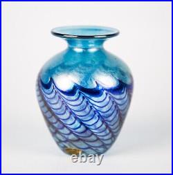 Robert Held Blue Iridescent Art Glass Vase Signed