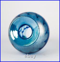 Robert Held Blue Iridescent Art Glass Vase Signed