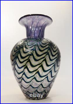 Robert Held Multicolored Iridescent Pulled Web Art Glass Vase Signed