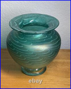 Robert Held Signed Studio Art Glass Vase Iridescent Green Flawless