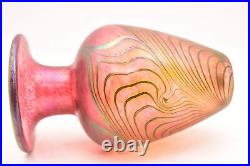 Robert Held Signed Studio Art Glass Vase Pink Art Nouveau Pulled Feather Swirl