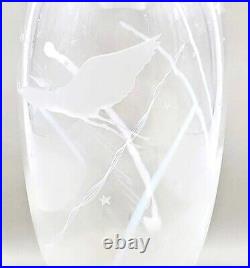 Robert Lee Fritz Art Glass Vase Clear Frosted Cranes Birds Large 11 Signed