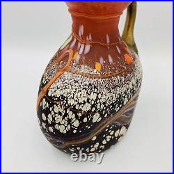 Romanian Art Glass Vase Fused Metal Overlay Branch Attached Signed Red Satin