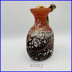 Romanian Art Glass Vase Fused Metal Overlay Branch Attached Signed Red Satin