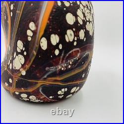 Romanian Art Glass Vase Fused Metal Overlay Branch Attached Signed Red Satin