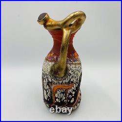 Romanian Art Glass Vase Fused Metal Overlay Branch Attached Signed Red Satin