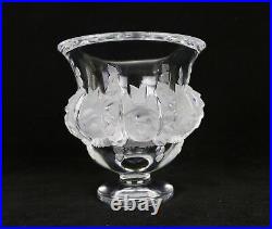 STUNNING LALIQUE DAMPIERRE VASE with BIRDS AND VINES, FROSTED CRYSTAL GLASS