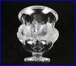 STUNNING LALIQUE DAMPIERRE VASE with BIRDS AND VINES, FROSTED CRYSTAL GLASS